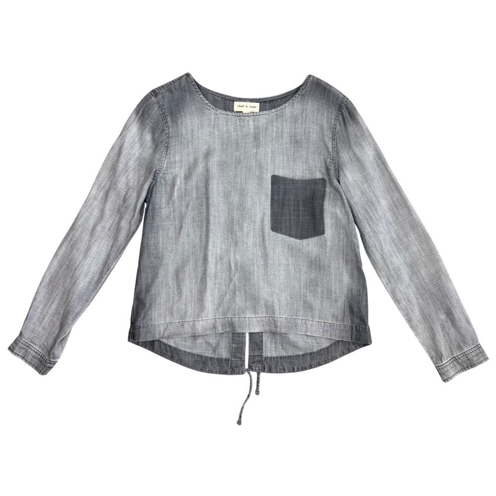 Cloth & Stone Grey Tencel Lace Up Back Long Sleeve Top Small C1673-678-254
